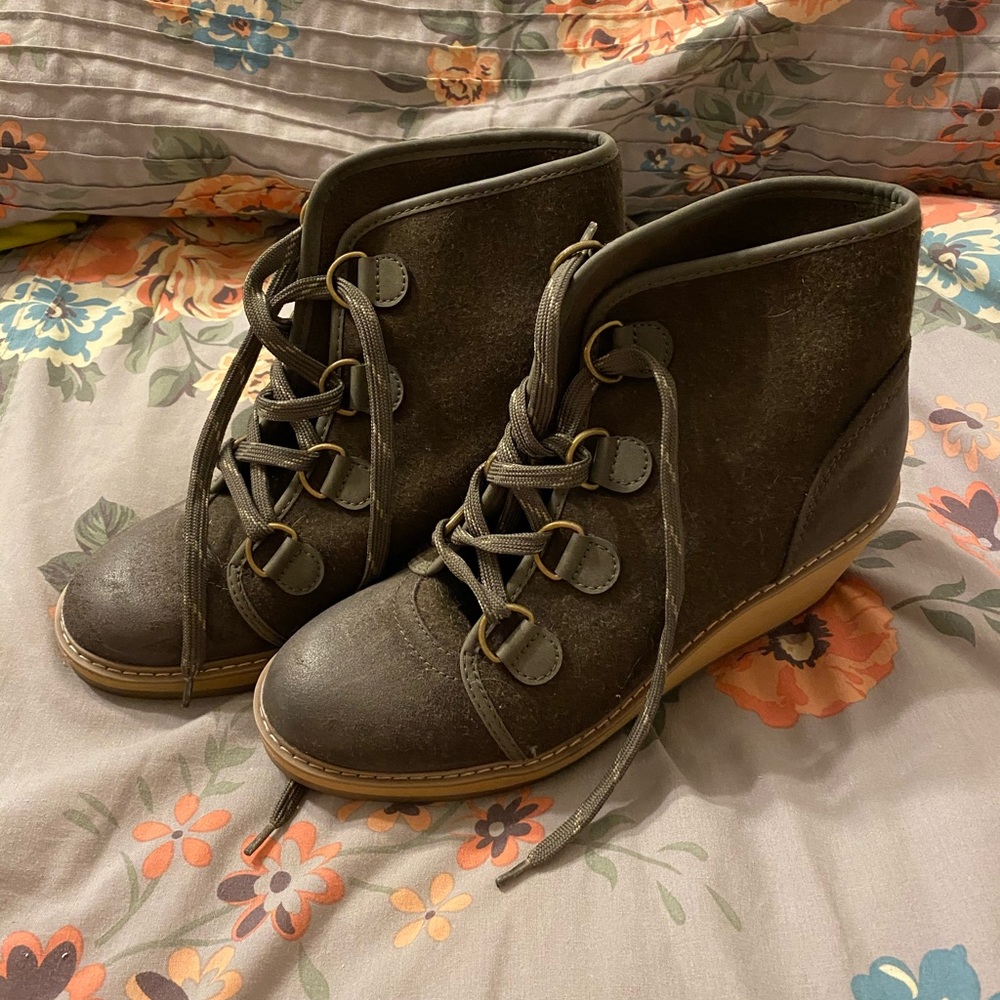 Olive green wedge booties